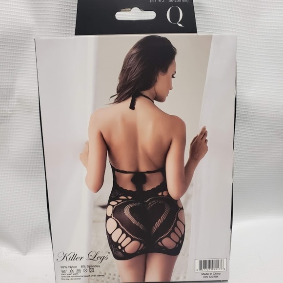 Killer Legs Halter Lace Tie Back Body Stocking Lingerie Heart NEW - Picture 5 of 5